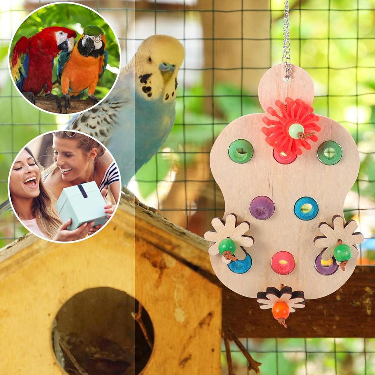 Premium Wooden Parrot Chewing Toy with Interactive Beads