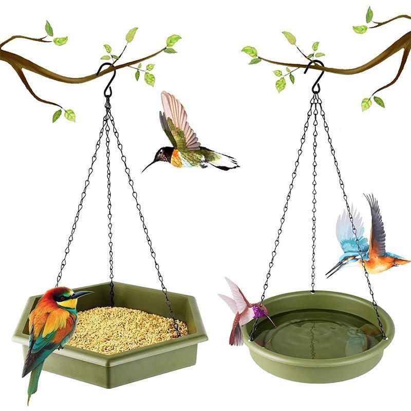 Outdoor Hanging Bird Feeder - 15.7" Dual-purpose for Hummingbirds - Grey