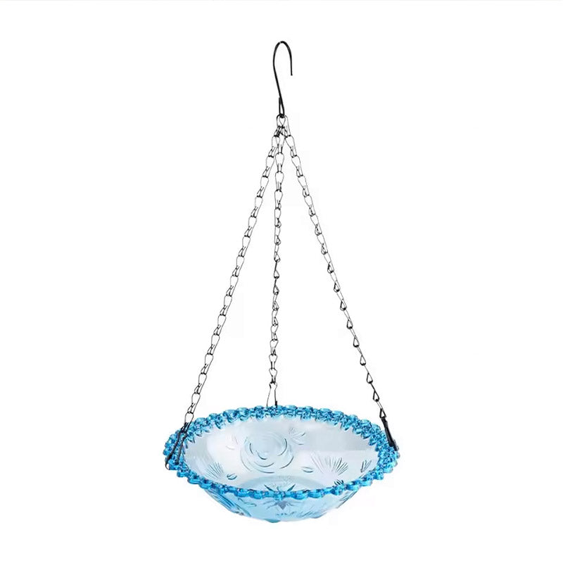 Premium Hanging Glass Bird Bath and Feeder – Blue