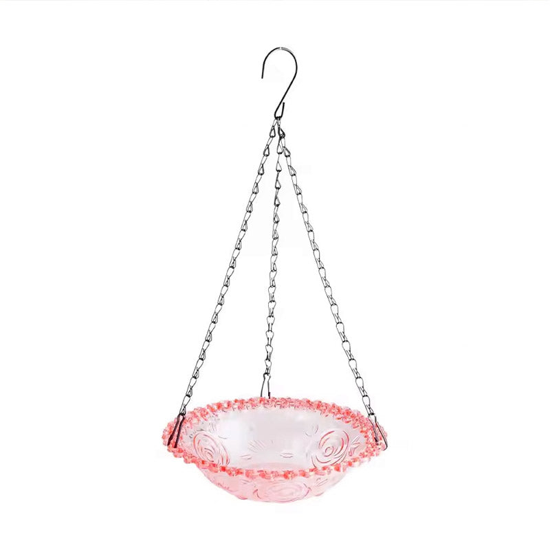 Premium Hanging Glass Bird Bath and Feeder – Pink