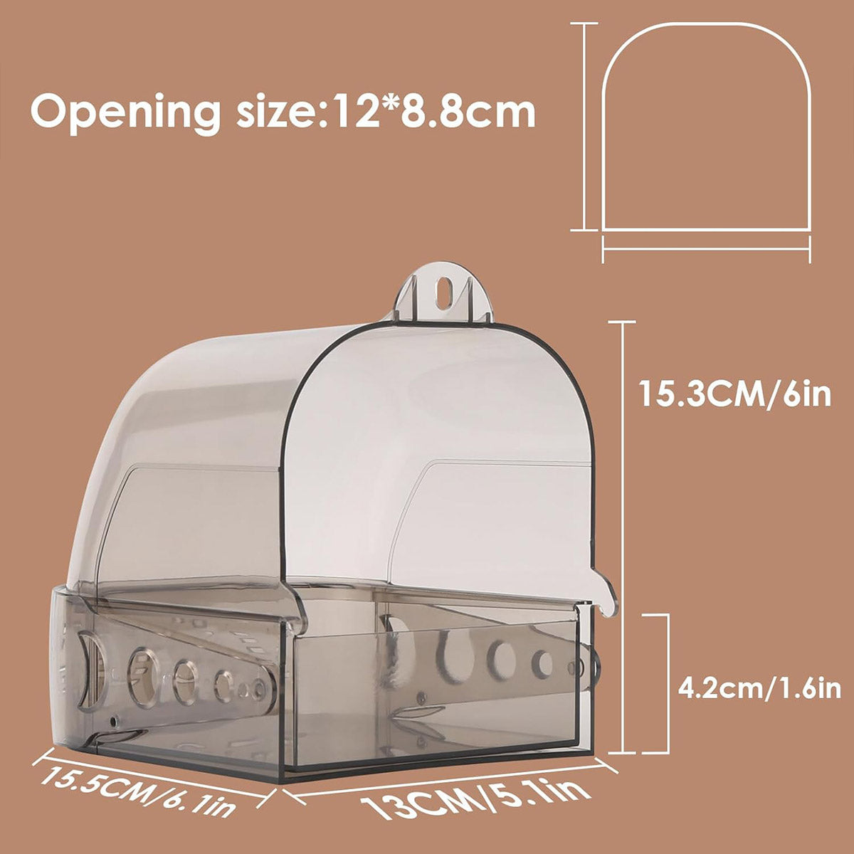 Premium Grey Transparent Parrot Bird Bath Box with Pull-Out Drawer
