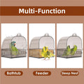 Premium Grey Transparent Parrot Bird Bath Box with Pull-Out Drawer