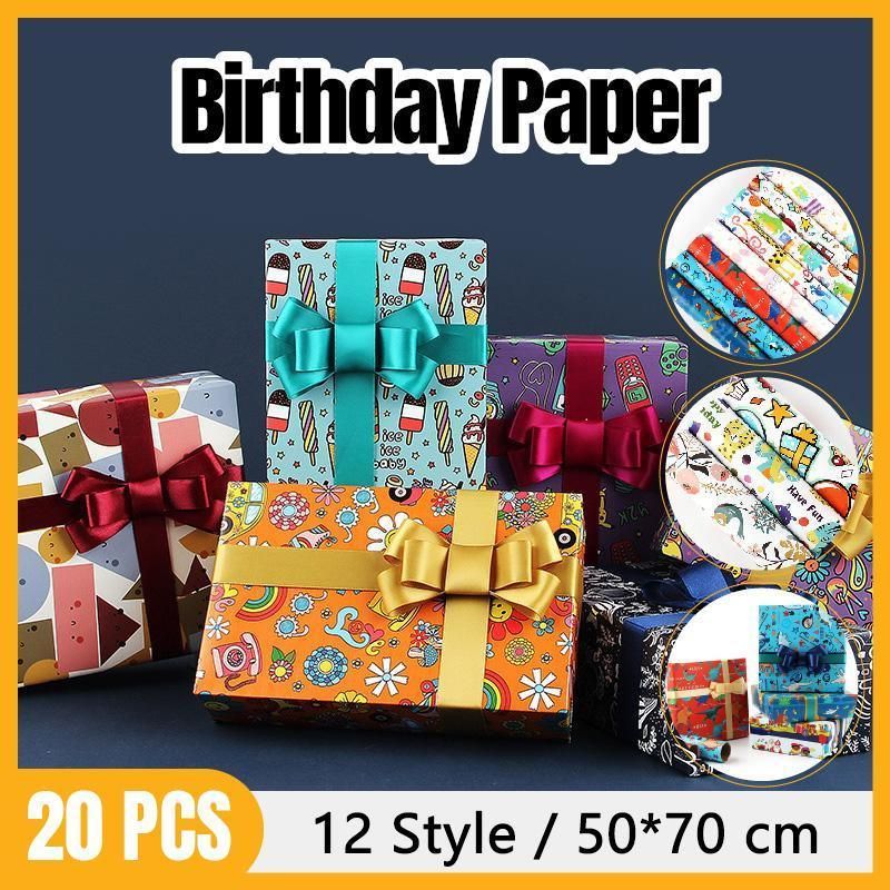 Premium Cartoon Gift Wrapping Paper – Rainbow Sunflower 20 Sheets