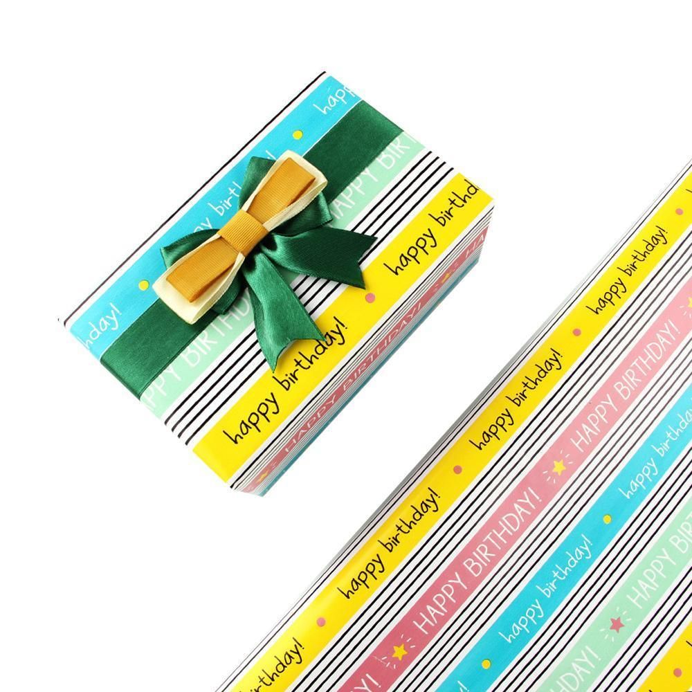 Premium Cartoon Gift Wrapping Paper – Striped Birthday 20 Sheets