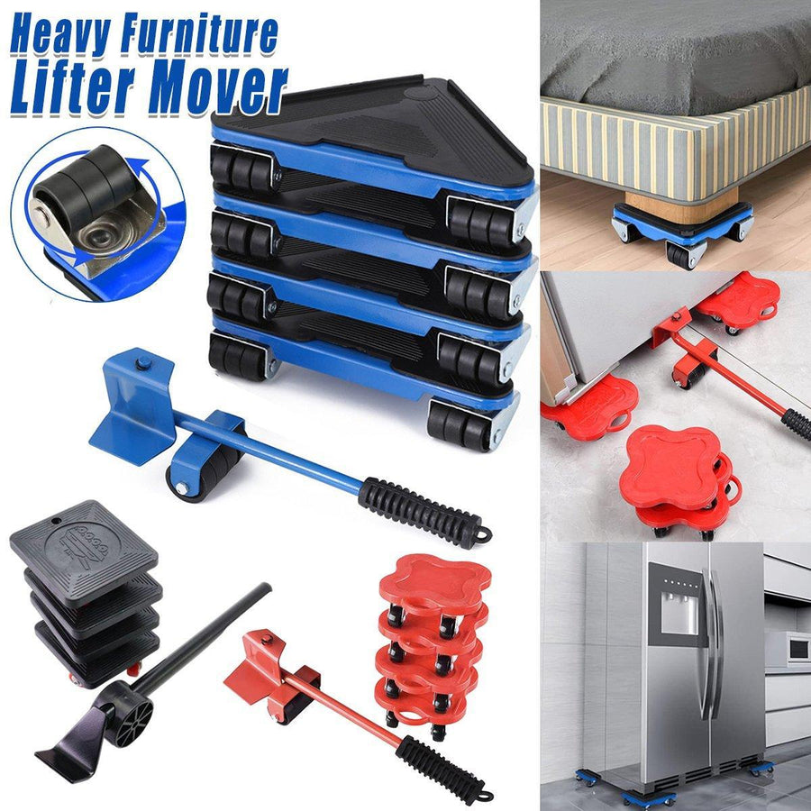 Premium Furniture Lifter Moving Tool Set with 360° Wheels - Black, 5 Piece