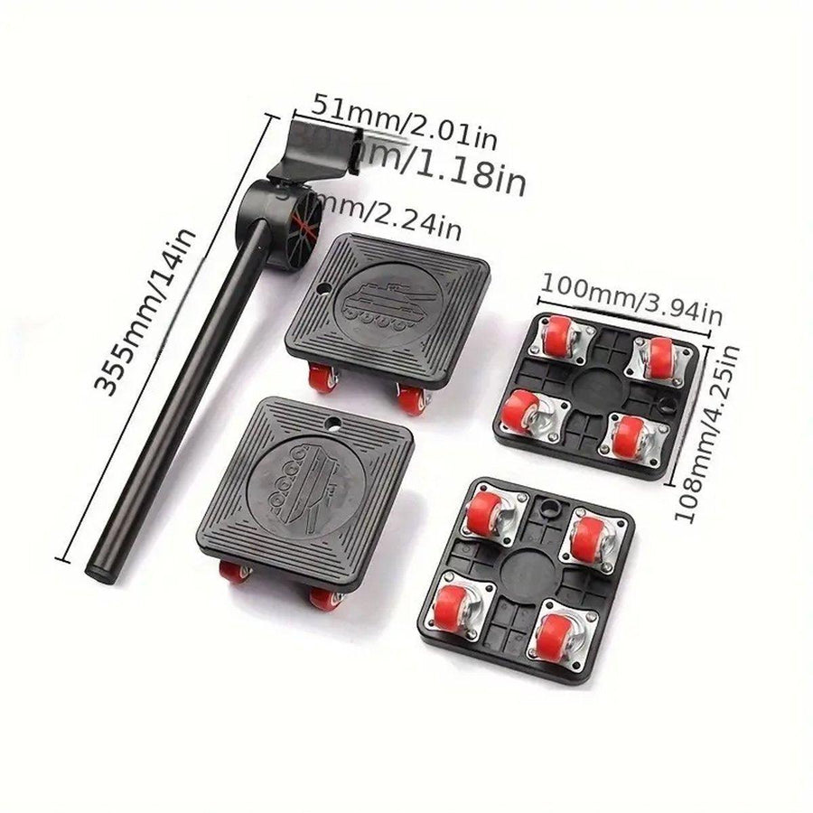 Premium Furniture Lifter Moving Tool Set with 360° Wheels - Black, 5 Piece