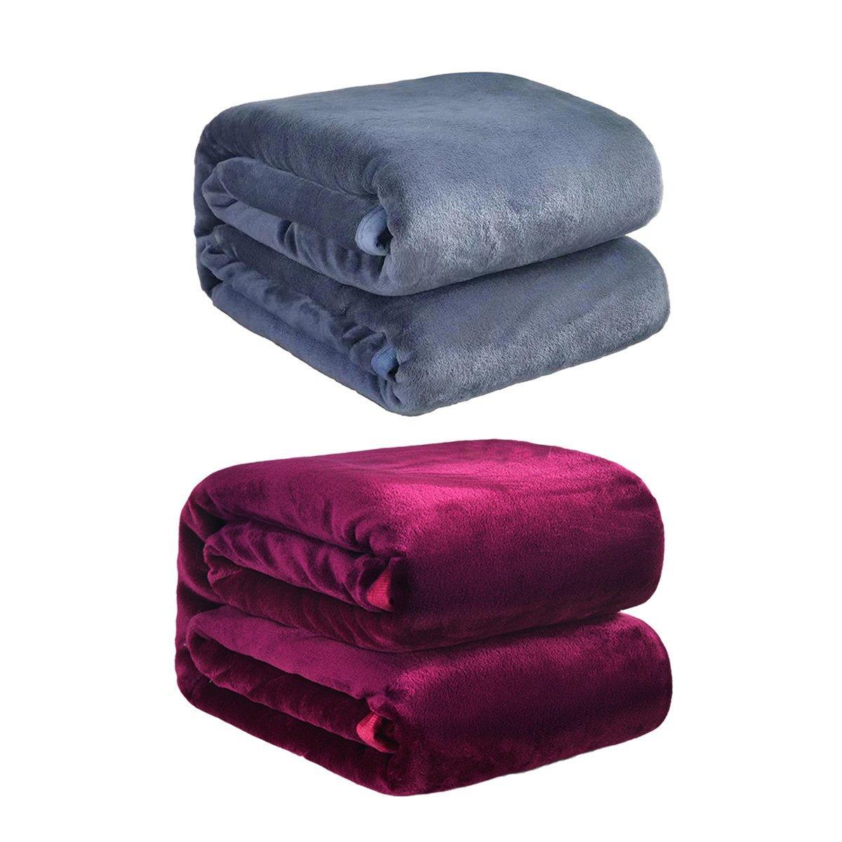 Soft Winter Flannel Blanket for Office Home Lunch Break Warm Cozy Throw Blanket - Grey Blue - SuperSaverAU - view 2