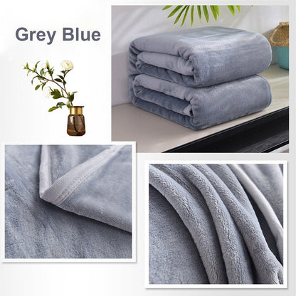 Soft Winter Flannel Blanket for Office Home Lunch Break Warm Cozy Throw Blanket - Grey Blue