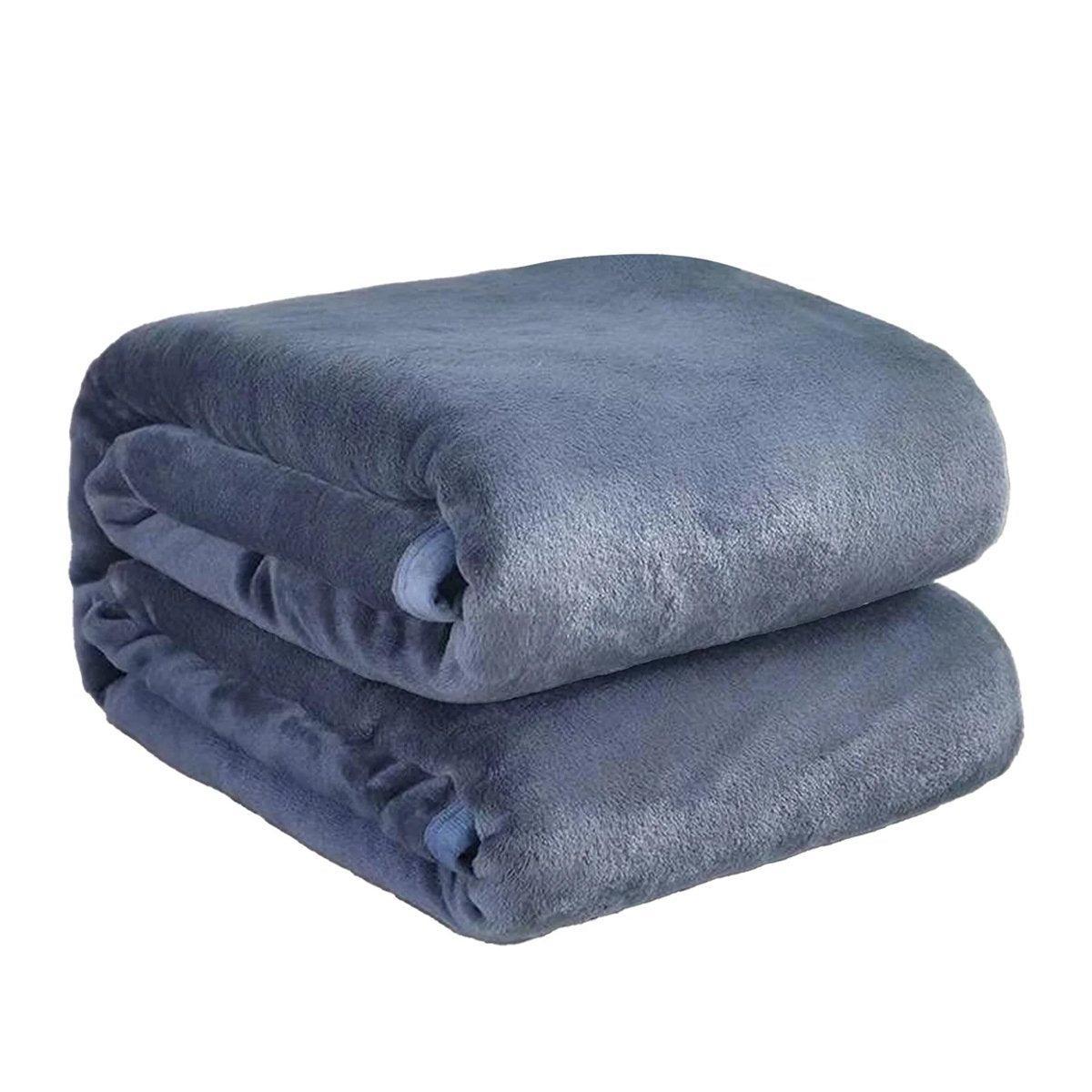Soft Winter Flannel Blanket for Office Home Lunch Break Warm Cozy Throw Blanket - Grey Blue