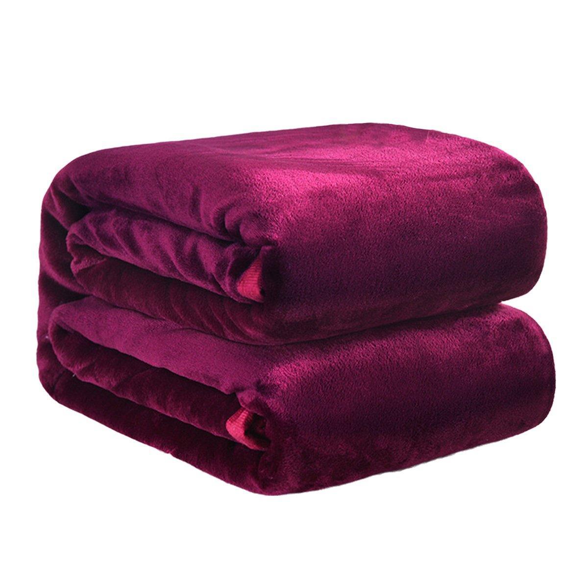 Soft Winter Flannel Blanket for Office Home Lunch Break Warm Cozy Throw Blanket - Wine Red