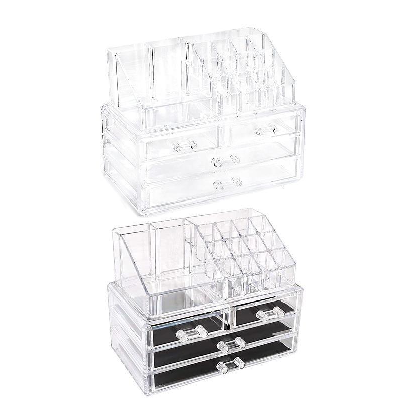 Holder Cosmetic Makeup Organizer 4 Drawer Clear Acrylic - With Black Mesh Pad