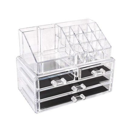 Holder Cosmetic Makeup Organizer 4 Drawer Clear Acrylic - With Black Mesh Pad