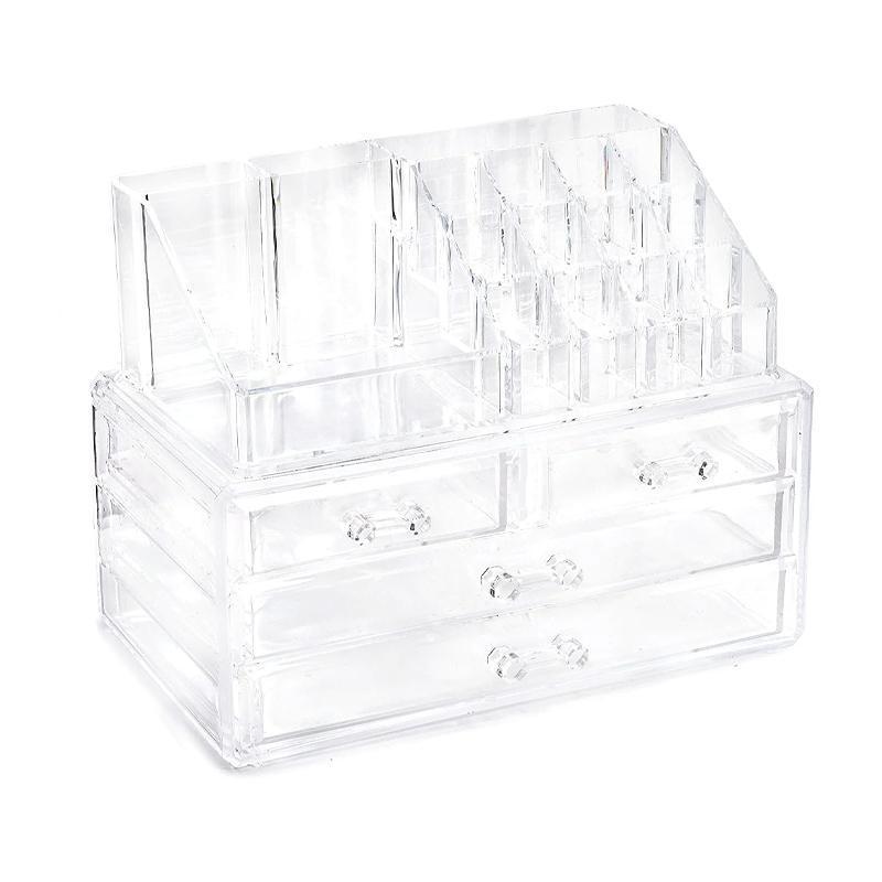 Holder Cosmetic Makeup Organizer 4 Drawer Clear Acrylic - With Black Mesh Pad