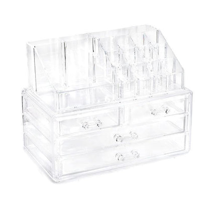 Holder Cosmetic Makeup Organizer 4 Drawer Clear Acrylic - With Black Mesh Pad