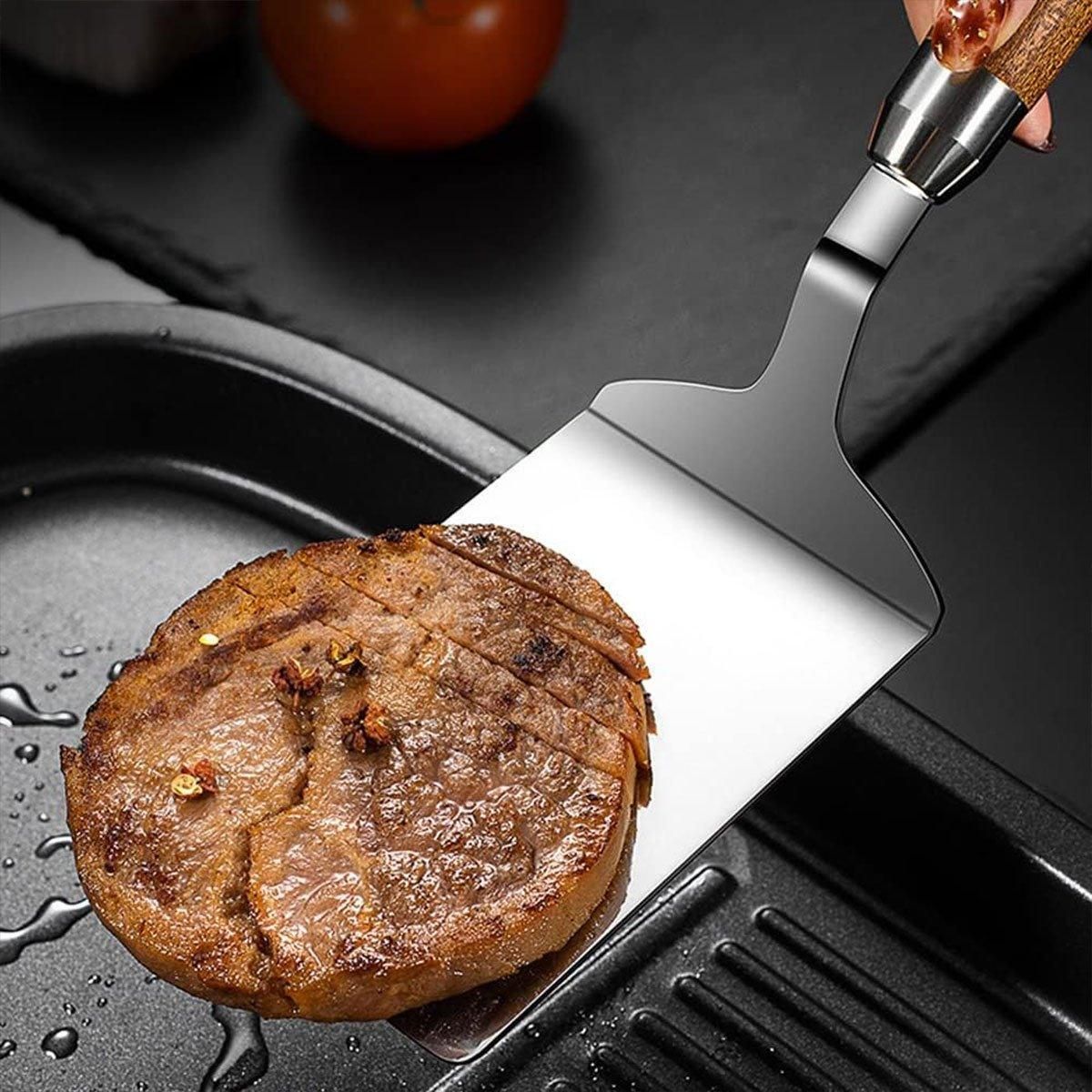 Premium Stainless Steel Teppanyaki Spatula – Wooden Handle