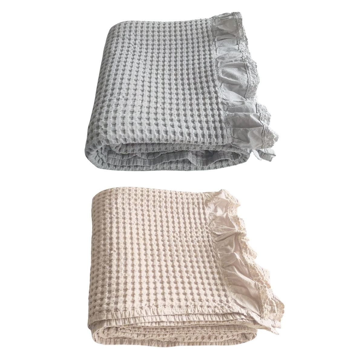 Cotton Waffle Blanket 150cm × 200cm - Lightweight Soft Throw for Sofa & Bed - Beige - SuperSaverAU - view 2