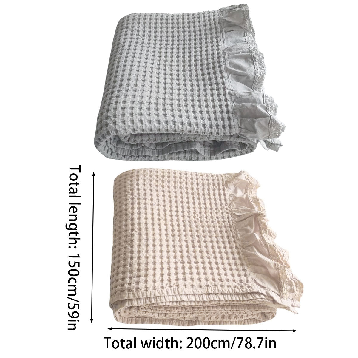 Cotton Waffle Blanket 150cm × 200cm - Lightweight Soft Throw for Sofa & Bed - Beige - SuperSaverAU - view 3