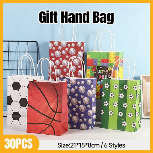 30PCS Fashion Ball Kraft Paper Gift Bag Festivals gift tote bag Party Favor Bag - Blue-Tennis-Ball-30pcs