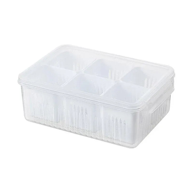 Premium 6-Compartment Vegetable Crisper Box – White with Lid