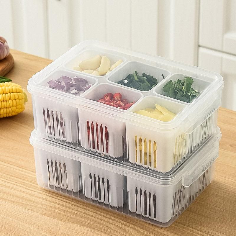 Premium 6-Compartment Vegetable Crisper Box – White with Lid