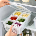 Premium 6-Compartment Vegetable Crisper Box – White with Lid