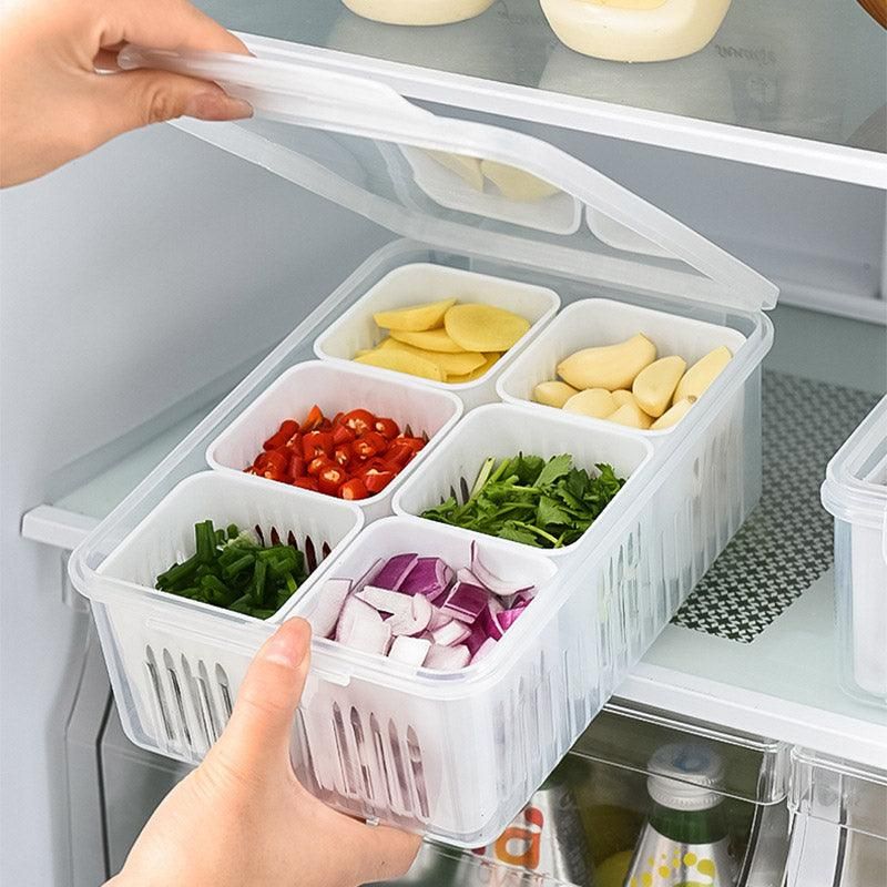 Premium 6-Compartment Vegetable Crisper Box – White with Lid