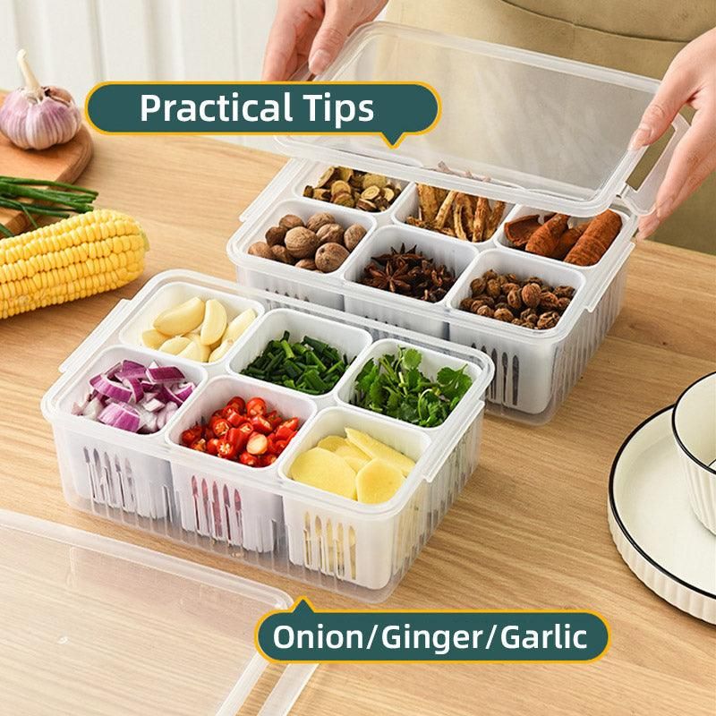 Premium 6-Compartment Vegetable Crisper Box – White with Lid
