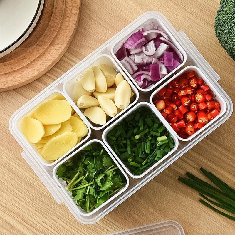 Premium 6-Compartment Vegetable Crisper Box – White with Lid