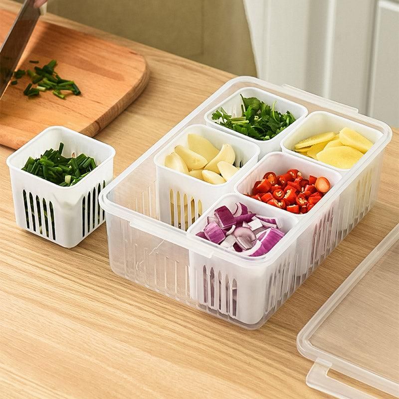 Premium 6-Compartment Vegetable Crisper Box – White with Lid