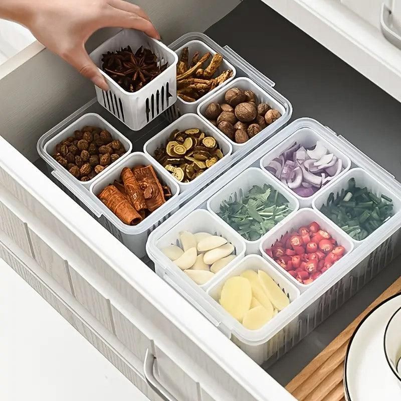 Premium 6-Compartment Vegetable Crisper Box – White with Lid