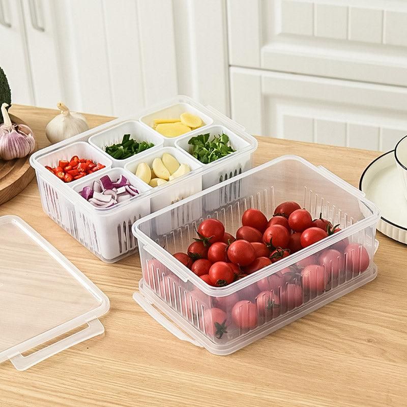 Premium 6-Compartment Vegetable Crisper Box – White with Lid