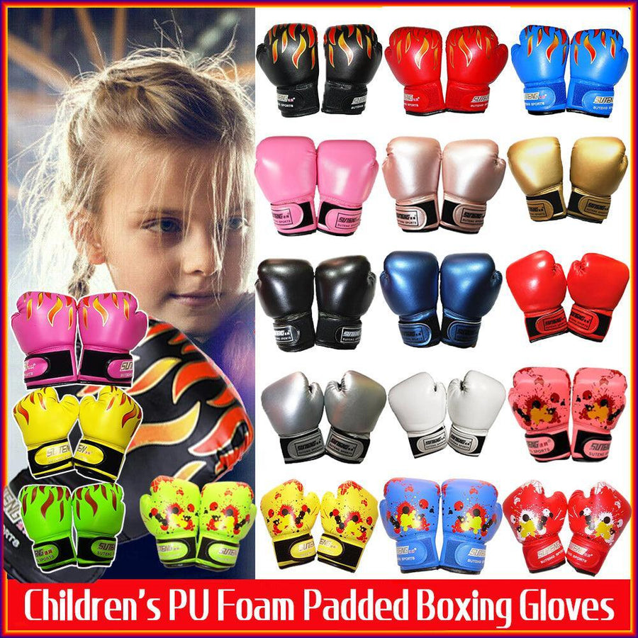 Premium Kids Boxing Sparring Gloves with Ventilated Palm & PU Leather - Green Map Pattern
