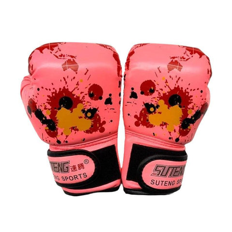 Premium Kids Boxing Sparring Gloves with Ventilated Palm & PU Leather - Pink Map Pattern