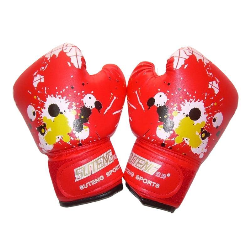 Premium Kids Boxing Sparring Gloves with Ventilated Palm & PU Leather - Red Map Pattern