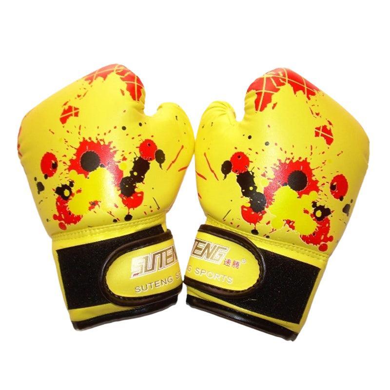 Premium Kids Boxing Sparring Gloves with Ventilated Palm & PU Leather - Yellow Map Pattern