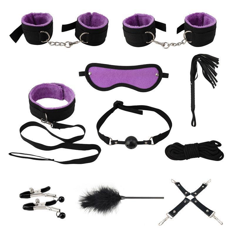 Premium 14-Piece Bondage Set - BDSM Restraint Kit with Ball Gag & Whip - Black