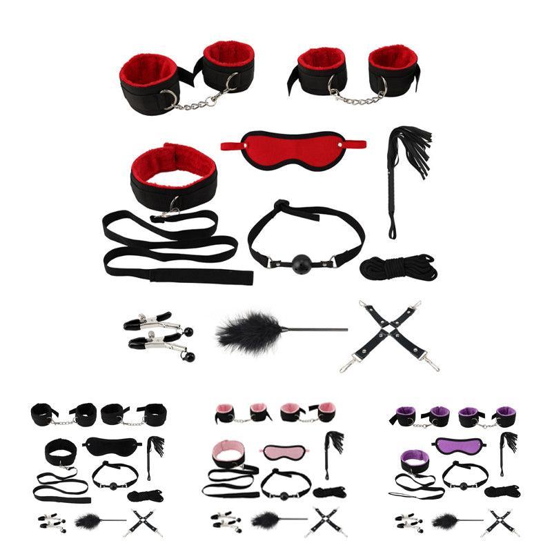 Premium 14-Piece Bondage Set - BDSM Restraint Kit with Ball Gag & Whip - Red