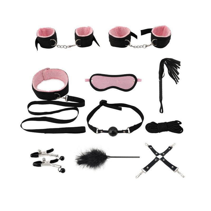 Premium 14-Piece Bondage Set - BDSM Restraint Kit with Ball Gag & Whip - Red