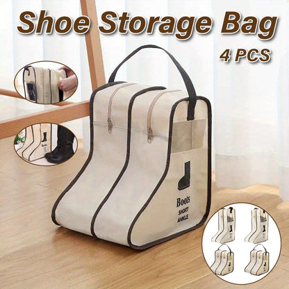 4PCS Beige Travel Shoe Bags - Dustproof Storage for Long and Short Boots