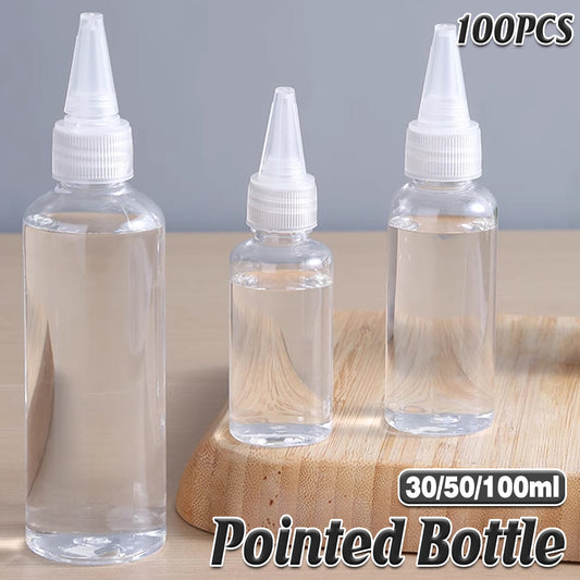 Transparent Needle Tip Plastic Bottles - 100pcs Squeeze Dispensing 100ml