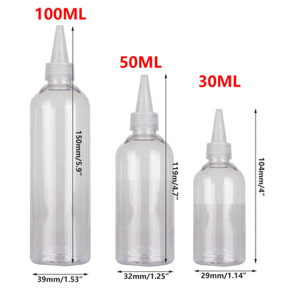Transparent Needle Tip Plastic Bottles - 100pcs Squeeze Dispensing 100ml