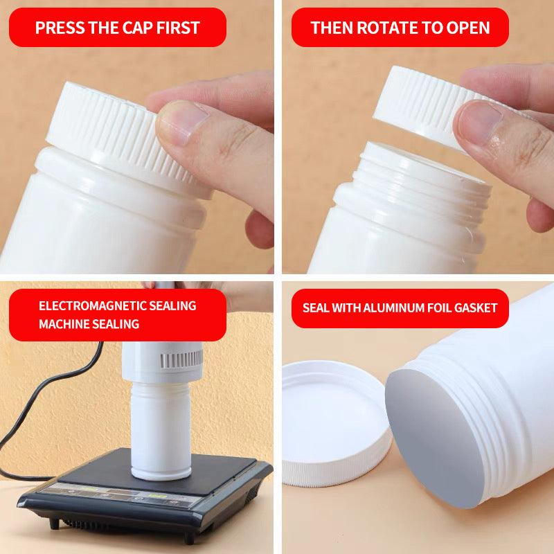 Premium 100pcs 50ml White HDPE Capsule Bottles with Screw Caps and Foil Seals