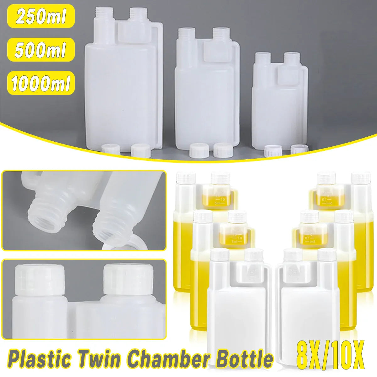Premium Twin Chamber Chemical Bottle with Tamper Evident Cap - 500ml, 10 Pack