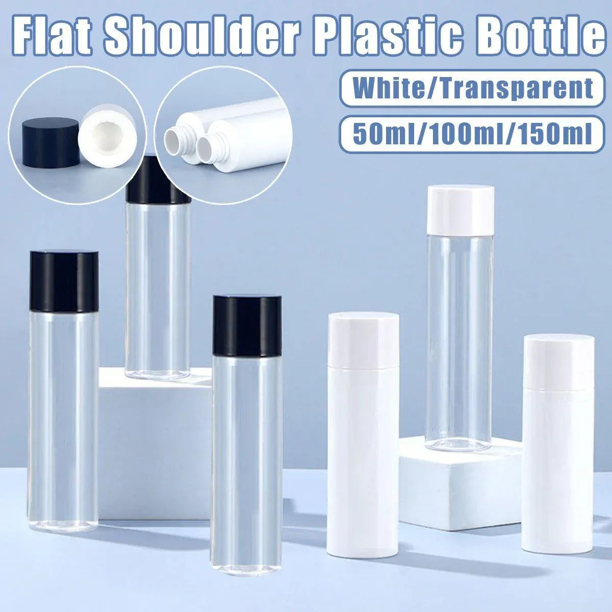 50ml Refillable PET Toner Lotion Bottle White with Black Lid