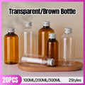 20pcs Brown Transparent Cosmetic Bottles with Aluminum Lids - 100ml - SuperSaverAU - view 1