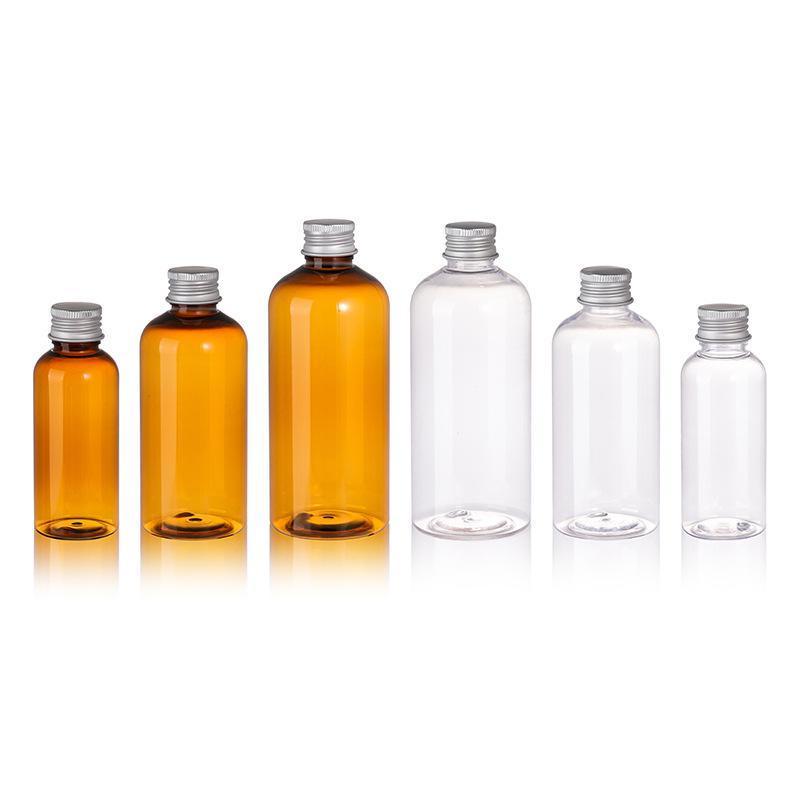 20pcs Brown Transparent Cosmetic Bottles with Aluminum Lids - 100ml - SuperSaverAU - view 2