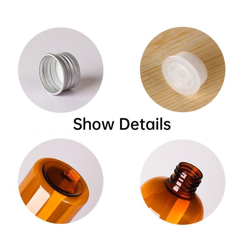 20pcs Brown Transparent Cosmetic Bottles with Aluminum Lids - 300ml
