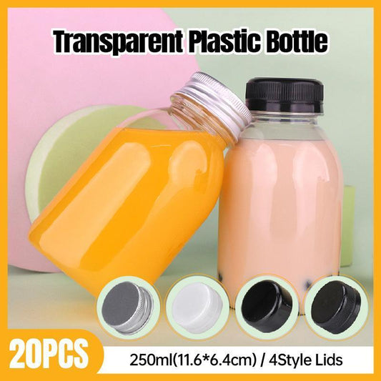 250ml Clear Plastic Juice Bottles - 20pcs - Reusable Beverage Container