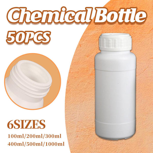 50pcs White Plastic Chemical Bottles 200ml with Screw Cap for Lab Storage