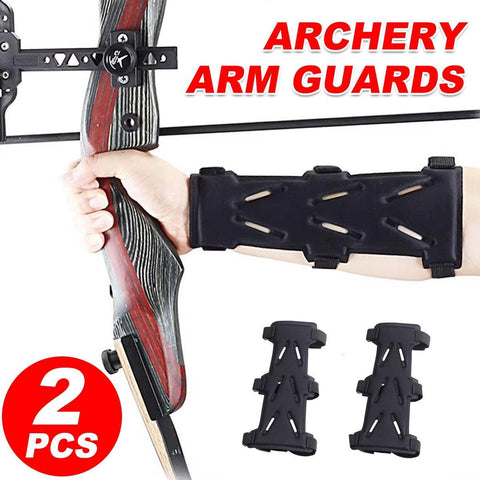 Premium 2pcs Black Openwork Archery Arm Guards with Adjustable Elastic Straps